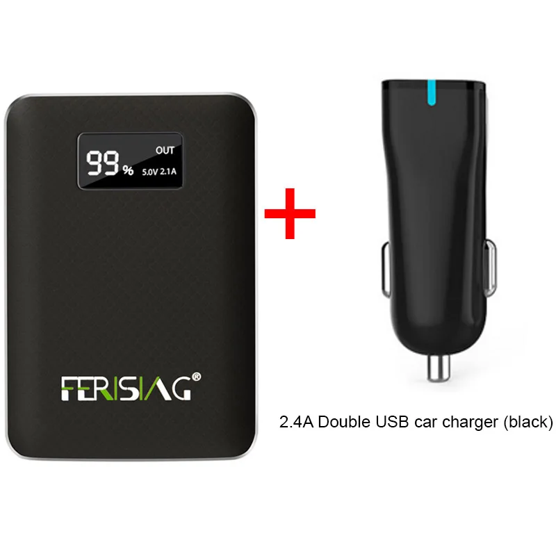 Емкость FERISING power Bank 3 USB внешний 18650 литиевая батарея 10000mAh+ 2A зарядное устройство Портативный внешний аккумулятор с светодиодный дисплеем - Цвет: with car charger