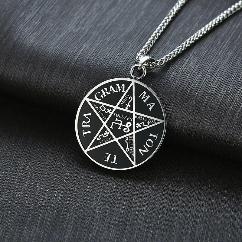 

Devil’s Trap aka Pentagram of Solomon Supernatural Pendant Necklace for Men Stainless Steel Lesser Key of Solomon Jewelry