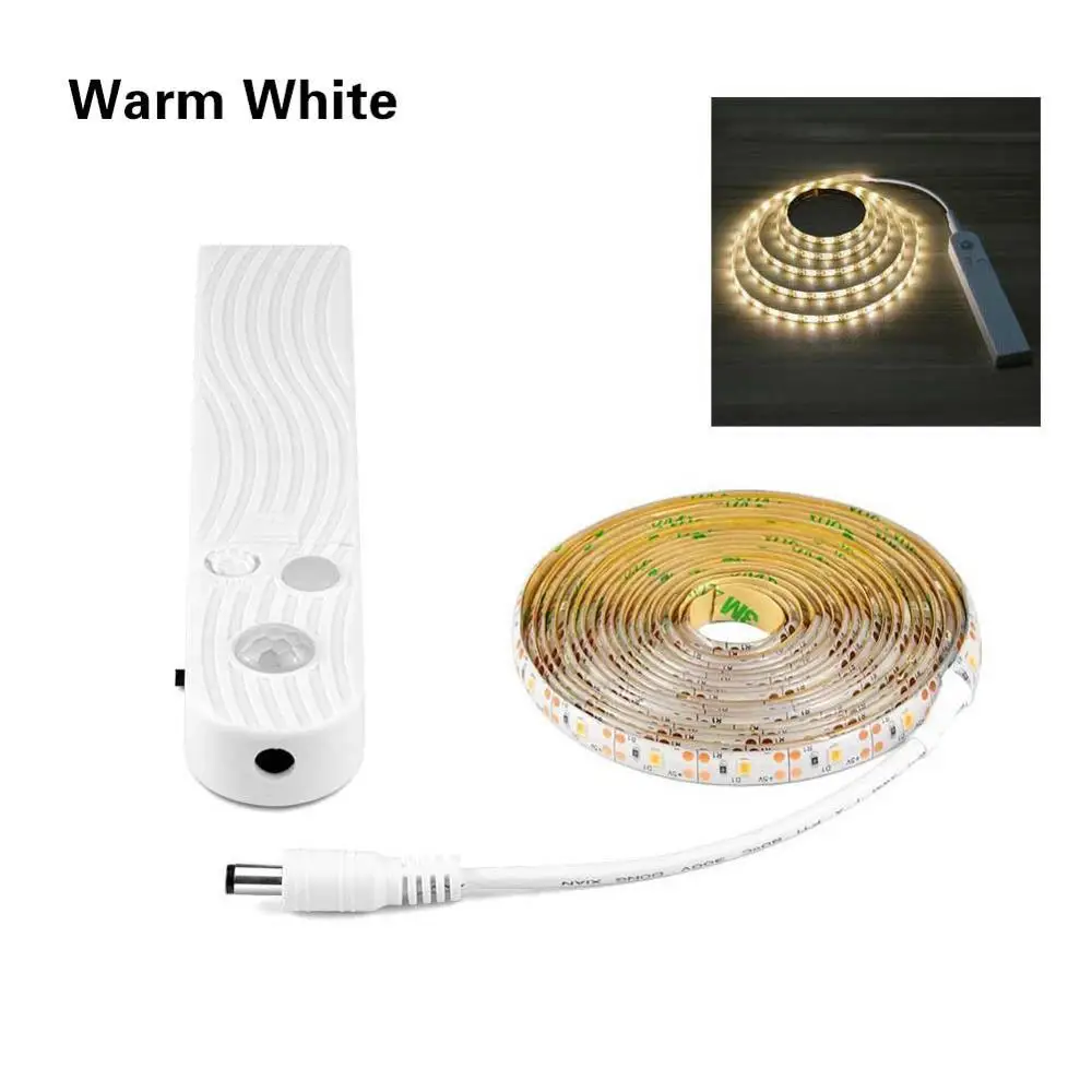 Wireless PIR Motion Sensor Night Light LED Strip Bed Cabinet Stairs Closet Kitchen lamp for home Lighting AAA Battery Power - Emitting Color: Warm White- Sensor