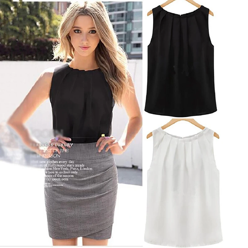 

Womens Tops And Blouses Elegant Lady Chiffon Blouse Summer Vest White Blouse Sleeveless Women Blouses Casual Tank Ladies Tops