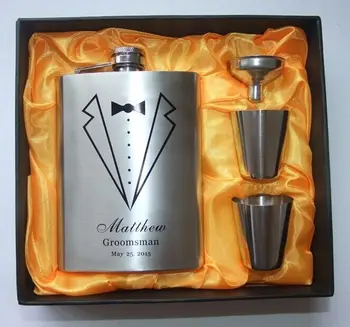 

Personalized Hip Flask Gift Set 8 oz for Bridal Party or wedding Party Gift,