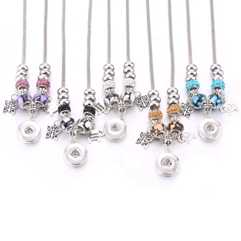 

Snap Button Jewelry 18mm Snap Pendant Necklace Silver Lobster Buckle Snake Chain Beaded Necklace for Women Snap Jewelry