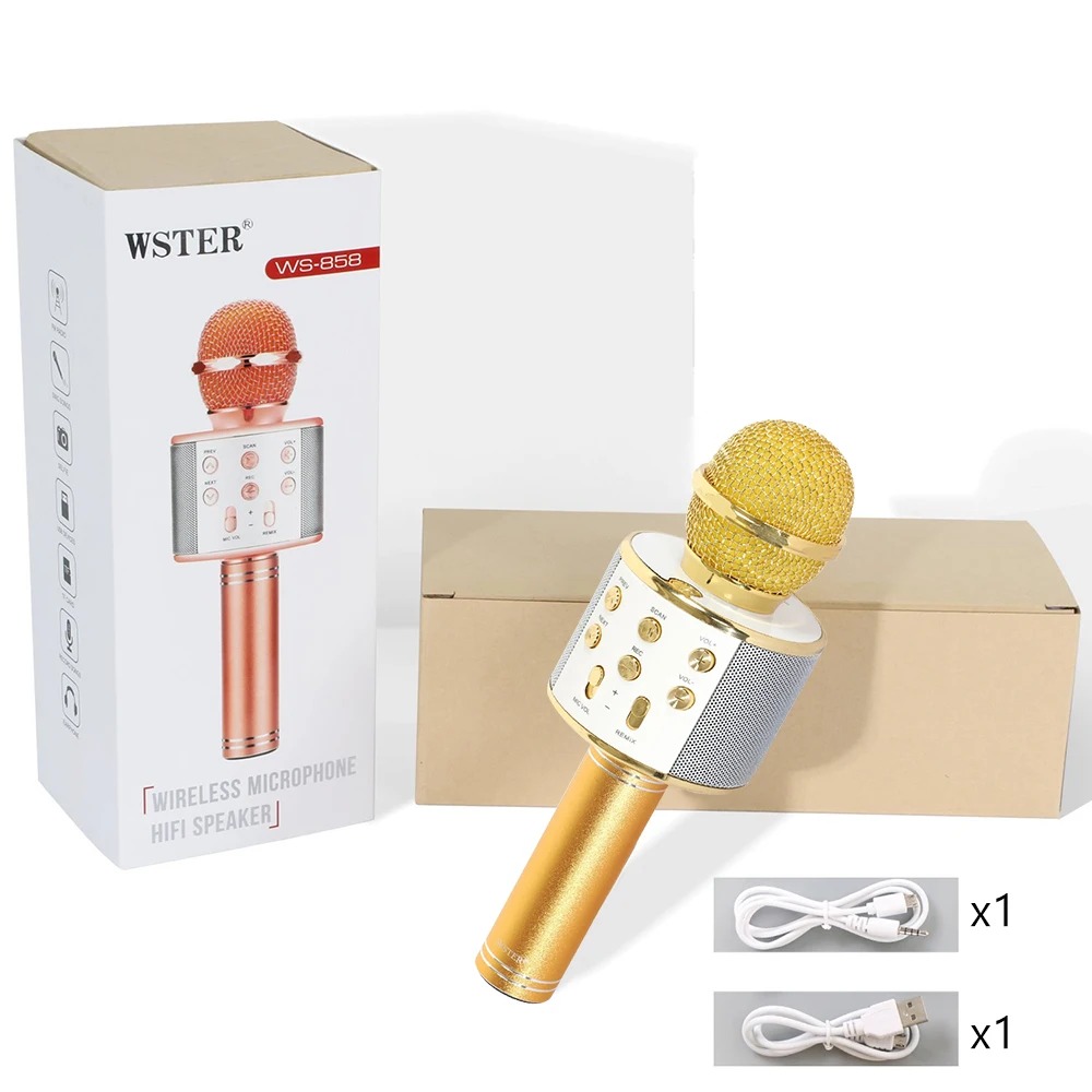 Price Spain Stock WSTER WS 858 Wireless Bluetooth Karaoke Handheld Microphone Speaker Mini Home Phone Karaoke Machine Fast Delivery