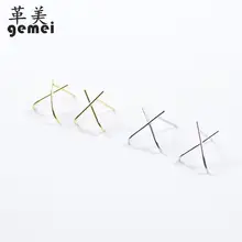 Gemei стерлингового серебра 925 пробы Геометрические линии пересекаются серьги гвоздики для женщин Простые Модные вечерние ювелирные изделия