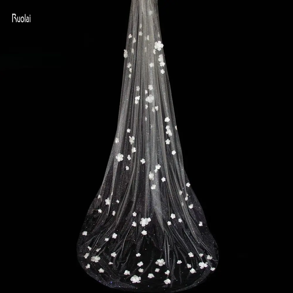 

2017 New Charming Vintage Bridal Veil Elegant Veils Wedding Accesories Long White Ivory Lace Cathedral Veil With FLOWER