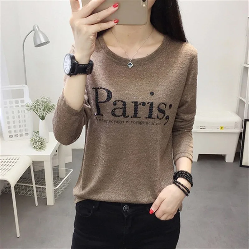

Women Spring Autumn Style Casual T-Shirts Lady Long Sleeve Tops T-shirts Girls Casual Letter Printed Tees Shirs DF2002
