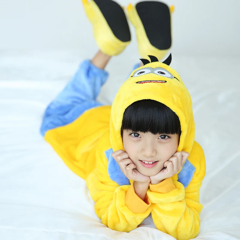 

Kids Minions Kigurumi Pajamas Onesie Flannel with Slippers Pajamas Child Sleepwear Cosplay Costume For Halloween Jumpsuit