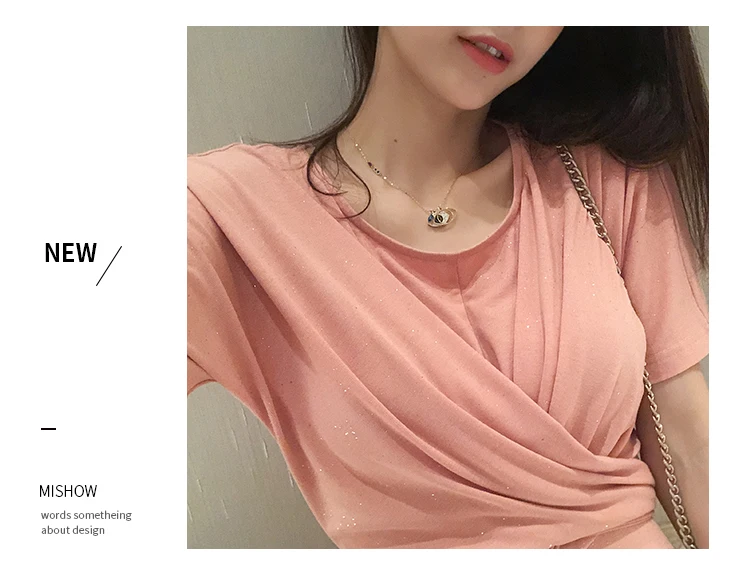 MISHOW Summer Casual Solid Short Sleeve T-shirt Dress O-Neck High waist Slim fit Dress Elegant Ladies Dress MX19B1913