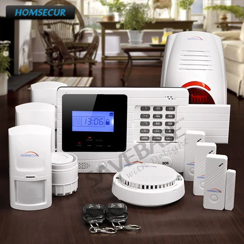 HOMSECUR Wireless GSM SMS Home Security Burglar font b Alarm b font System With Flash Siren