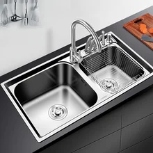 Посылка для раковины с двойным лотком, двойная раковина, толстая раковина, рисунок 304, раковина из нержавеющей стали Lu4282