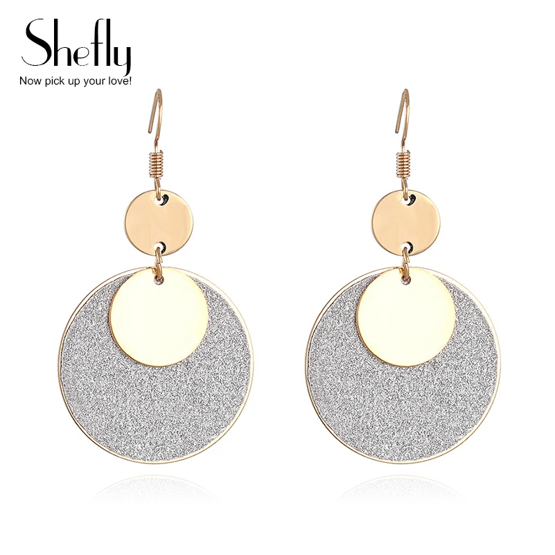 

Geometric Round Metal Drop Korean Earrings Cold Color Female Statement Earings Fashion Jewelry for Women Party Gift 2019 New