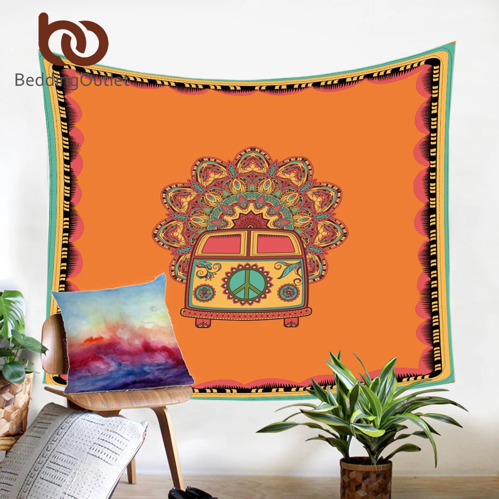 Avoir Images Beddingoutlet Mandala Tapisserie Hippie Vintage Voiture Orange Mur dernière par