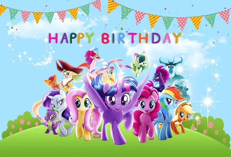 little pony flags happy birthday cartoon photo background photography