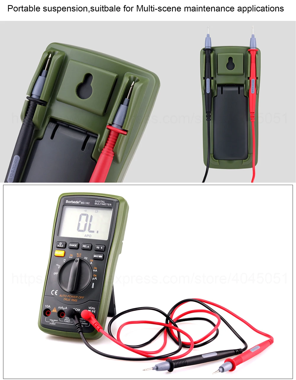 Borbede Auto Digital Multimeter Range BD-16C of 6000 Counts AC DC Resistance Temperature Capacitance True RMS Diode Tester