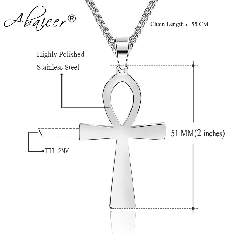 Abaicer-нержавеющая сталь Египетский Анкх крест кулон ожерелье цепь женщина девушка подарок, египетские иероглифы, руны викингов Crux Ansata