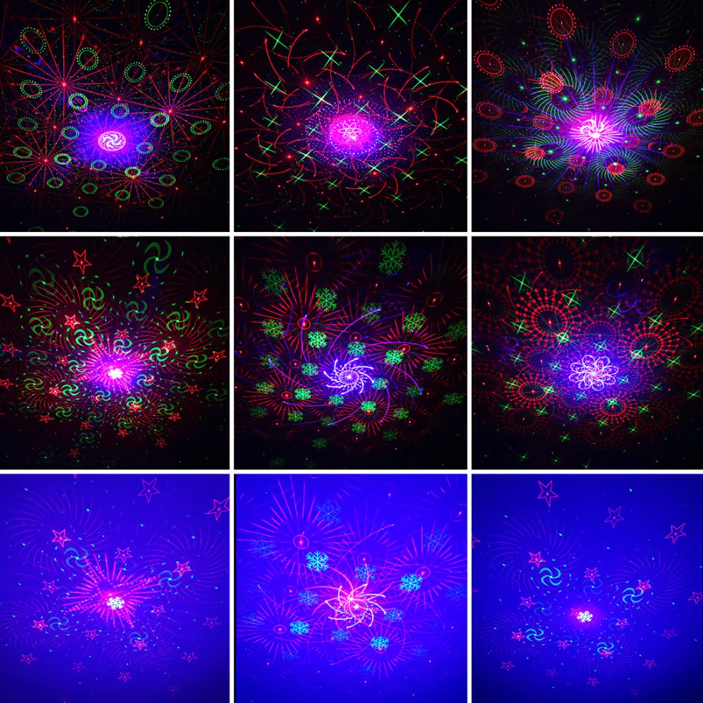 Лазерные огни музыкальное шоу RGB DJ 128 комбинации лазерный проектор гобо синий светодиодный Дистанционное сценическое освещение звуковая активация Вечерние