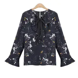 Новинка плюс размер 5XL модная женская хлопковая кофточка с бабочкой с цветочным принтом свободный тип рубашка широкие рубашки с длинными