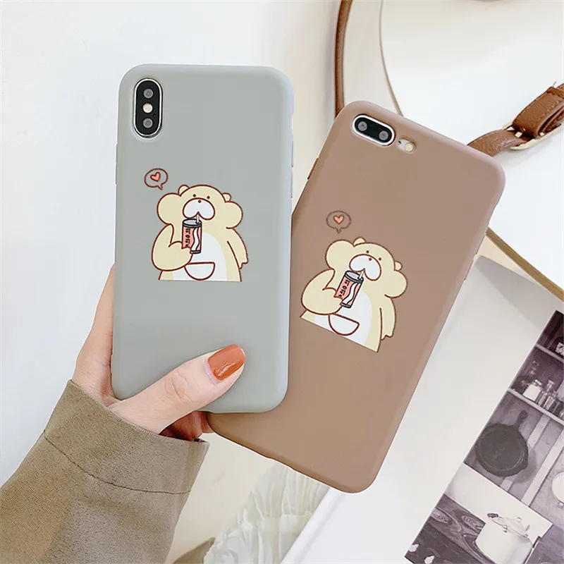 

JAMULAR Cartoon Bear Fitted Case For iPhone XS MAX X XR 7 8 6 6s Plus Love Heart Animal Print Phone Cover For iPhone 6 Soft Capa