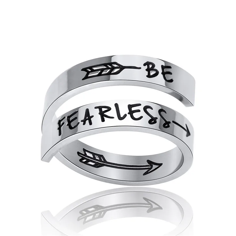 

Trendy Inspirational Finger Ring Engrave BE FEARLESS Rings for Women Open Stainless Steel Ring Men Motivational Jewelry Gifts