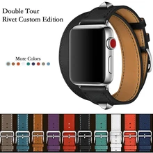 40 мм 44 мм Натуральная кожа двойной тур и Revit пользовательские часы ремешок для Apple Watch серии 5 4 1 2 3 iWatch herme Ремешки для наручных часов