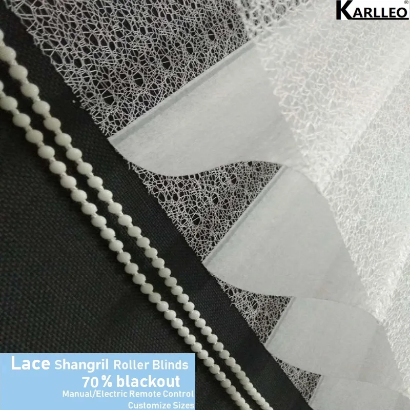

70% Blackout Lace Shangrila Roller BlindsSheer Shades Curtain Customize Size in Manual or Motorize Remote Control