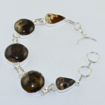 

Dendrite опал серебряное покрытие на медном браслете, 25,2 см, B1657