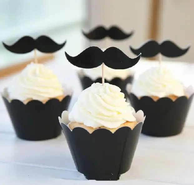 

24pcs/lot Wedding Feast Cake 12 Surrounding Edge 12 Topper Moustache Shape Paper Packing Cafeteria Snack Wrapper wc801