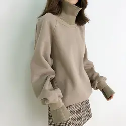 Зима Осень повседневное водолазка теплые флисовые для женщин свитер Мода SImpleLoose пуловер Топы корректирующие W385D