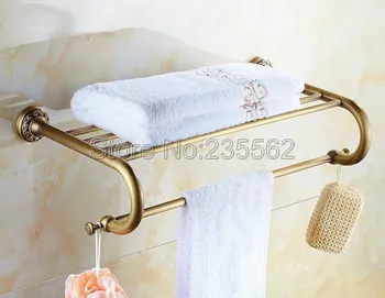 

Antique Brass Carved Base Bathroom Accessories Wall Mounted Shower Towel Rack Shelf Bar Rails Holder lba484