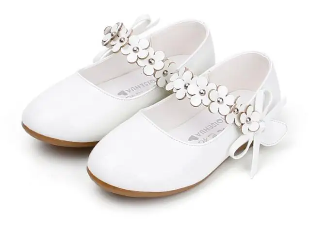 Bow Girls Shoes White Black Gold Princess Kids Students Shoes Children 's Flower Baby Dance Wedding Perform Shoe 21-36
