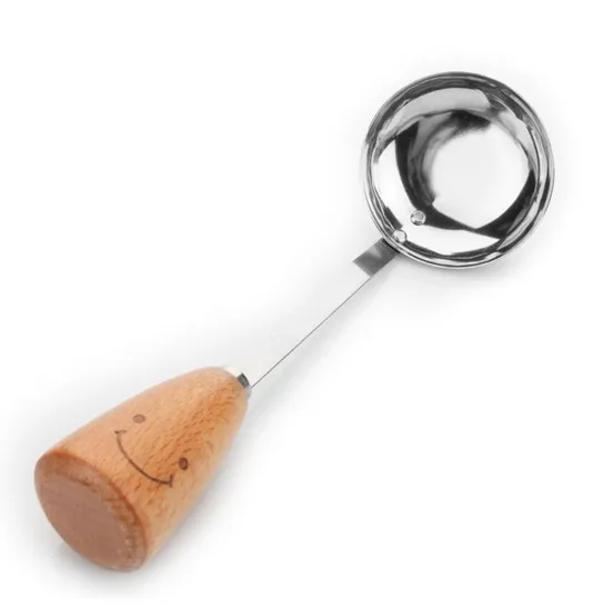 1PC Cute UXCELL Kitchenware Cooking Wood Smile Face Handle Stainless Steel Soup Spoon Ladle KX 226