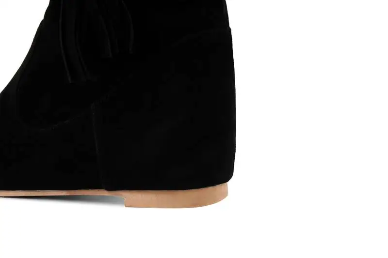 SIMLOVEYO/Зимние ботильоны; замшевые ботинки с круглым носком, визуально увеличивающие рост; черные ботинки без застежки с бахромой и шипами; mujer; большие размеры