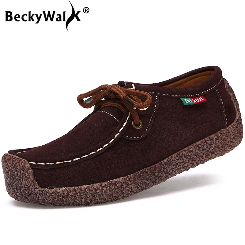 

BeckyWalk Genuine Leather Women Shoes Casual Lace-up Oxford Shoes Woman Autumn Female ladies Sneakers Plus Size 35-42 WSH2762