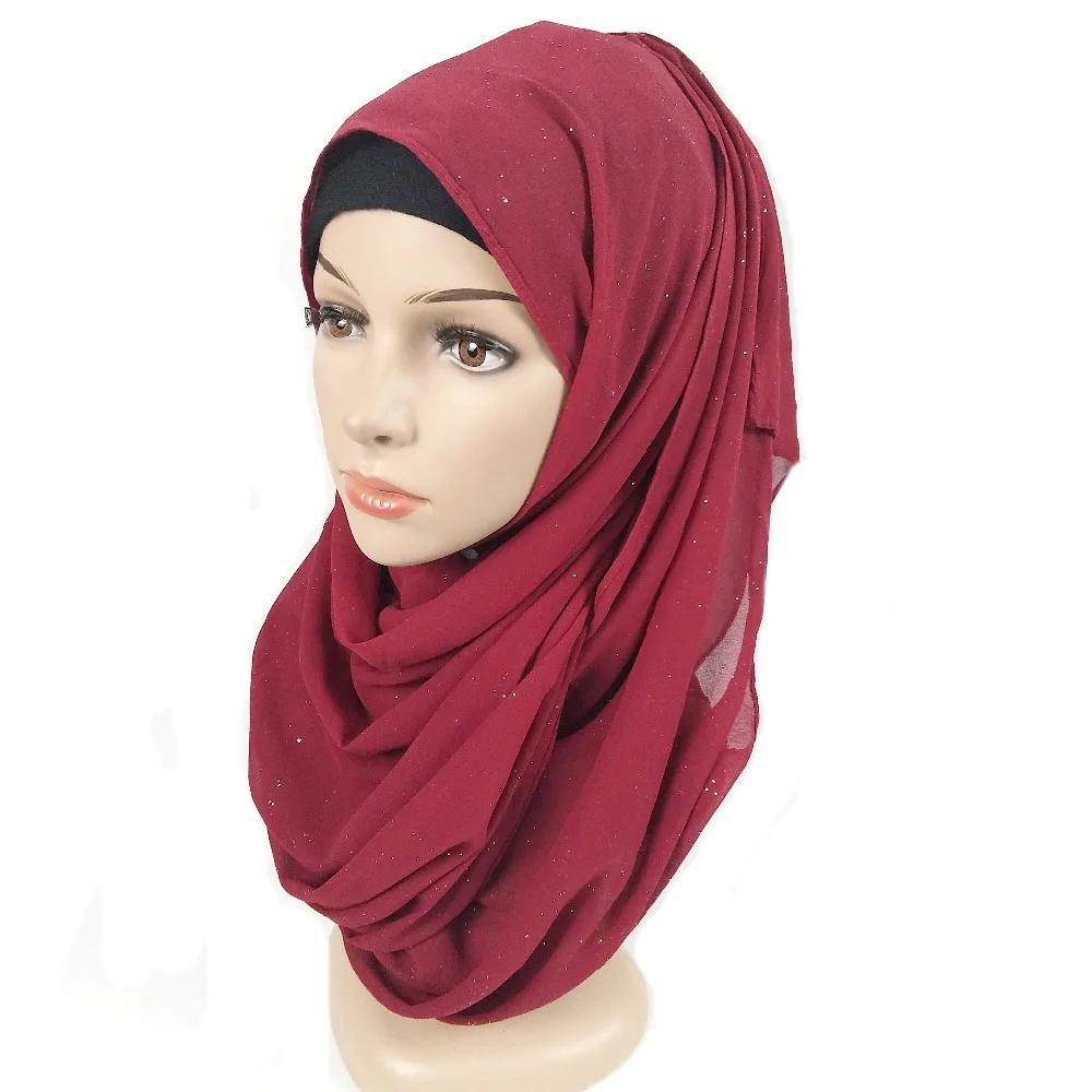 L 23, высококачественный шифоновый хиджаб с бриллиантами, женский шарф-шаль, длинная мусульманская повязка на голову, 180*75 см, 10 шт./партия