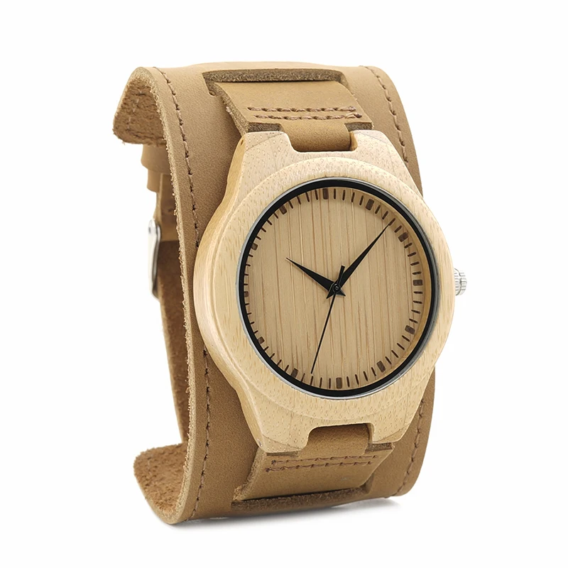 BOBO BIRD Mens Bamboo Wood Watches Chicago Bracelets Detachable Wide Soft Leather Band Straps with Gift Box OEM DropShipping