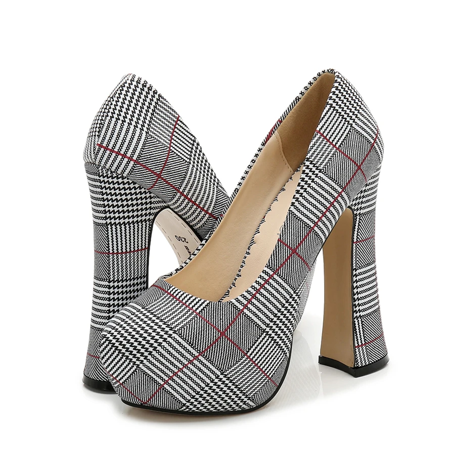 MAIERNISI/женские туфли-лодочки из хлопчатобумажной ткани; обувь на платформе и высоком каблуке; женская офисная обувь с острым носком; элегантная клетчатая обувь
