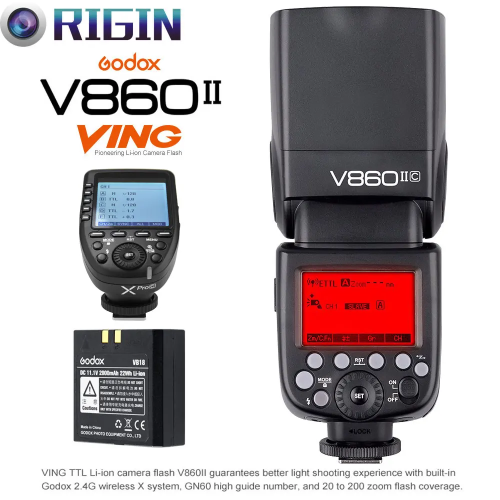 

Godox V860II-C KIT E-TTL Camera Flash 2.4G Wireless (GN60 HSS 1/8000s Recycle time <1.5s)+Xpro-C Transmitter Kit For Canon