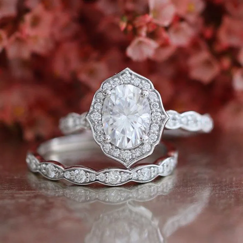 Женское кольцо с большим овальным камнем, набор роскошных колец из серебра 925/розового золота, винтажное обручальное кольцо, кольца для помолвки для женщин, новинка