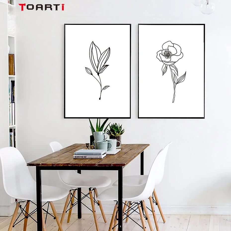 Flower Leaf Bud Wall Painting Scandinavian Art Minimalist Line Drawing Nordic Posters&Prints Living Room Home Decoration Picture (2)