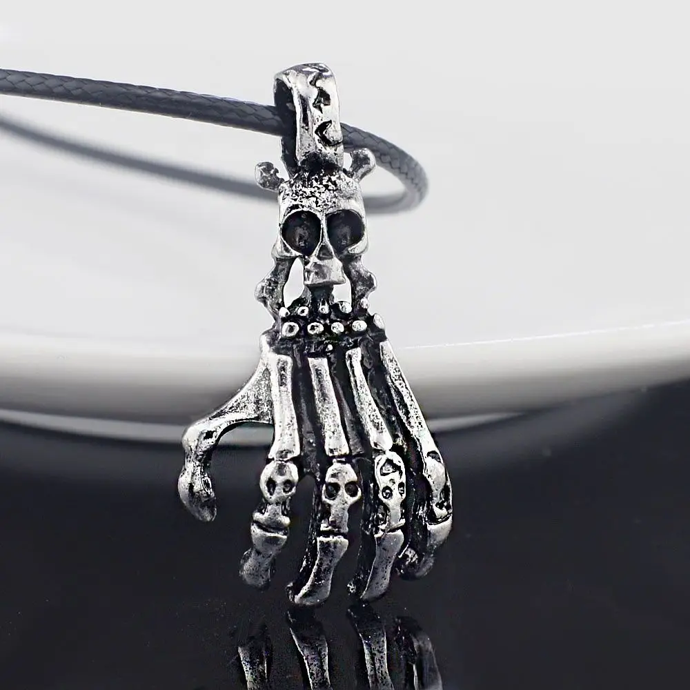 New Punk Hand Skeleton Skull Necklace Titanium Stainless Steel Cord
