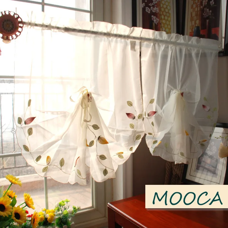 rustic balloon curtain leaves embroidered curtain for kitchen and