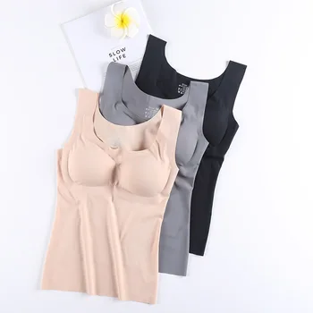 

Women Tank Top Sleeveless Wide Shoulder Strap Vest Seamless Underwear One Piece Push Up Pad Cup Camisoles Tops Fitness Sleep