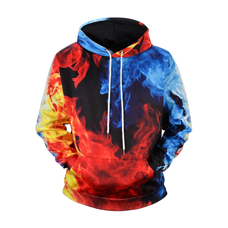 Men Hoodies Sweatshirts Funny 3D Oil Water And Fire Printed Unisex