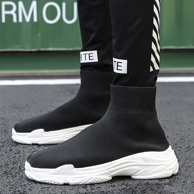 

YRRFUOT Men's Running Shoes Brand Trend Hot Sale High Top Plus velvet Socks shoes Outdoor Comfortable Breathable Non-slip Sports