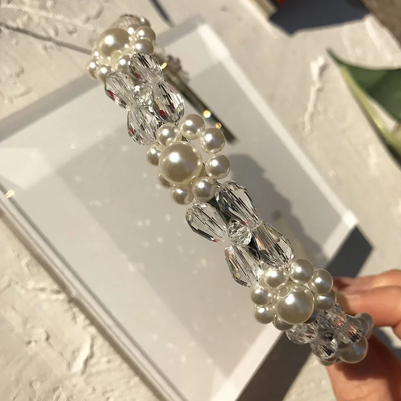 

Fashion Luxury Brand Pearls Rhinestone Hair Hoop, Handmade Flower Pearl Crystal Women's Headband, Hair Accessories