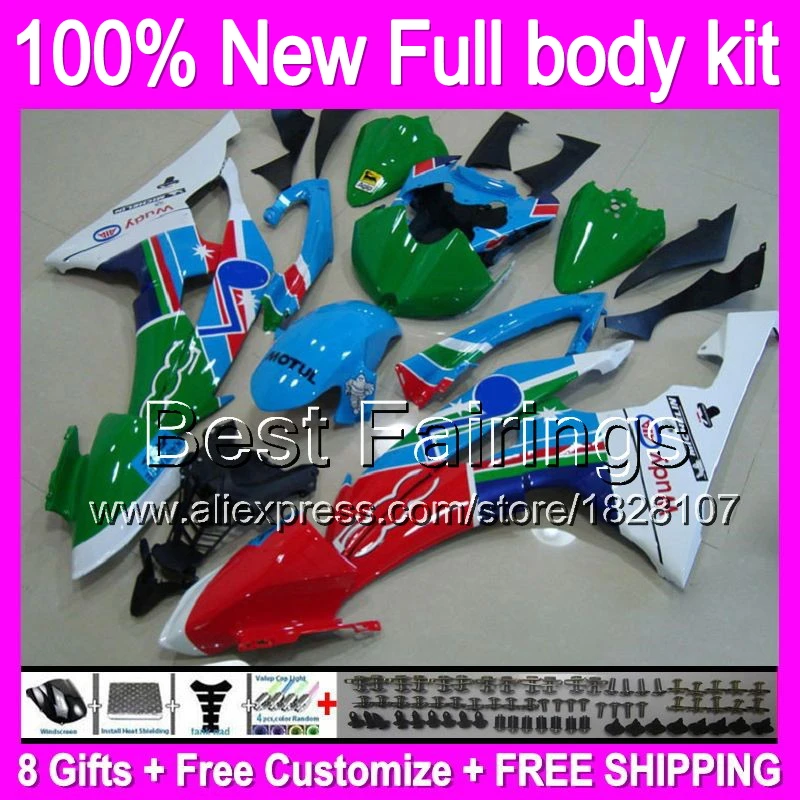 

Fairing For YAMAHA YZFR6 YZF600 08 09 10 11 12 B089 Blue green YZF R6 YZF-R6 2008 2009 2010 2011 2012 +decals blue red white