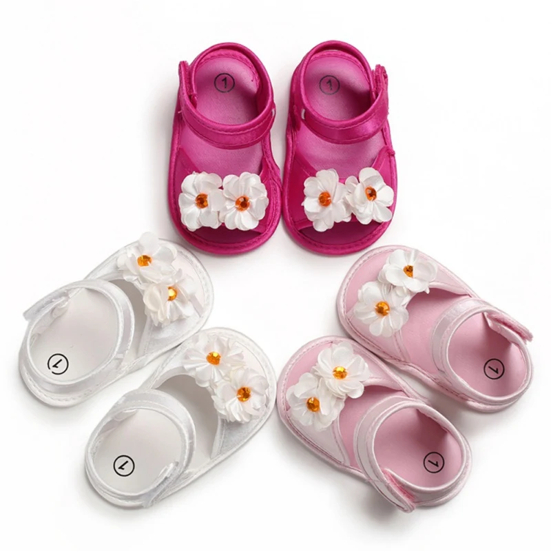 

Nylon Clasp White/Pink/Rose Red Summer Baby Girls Breathable Anti-Slip Shoes Flower Lovely Toddler Soft Soled First Walkers