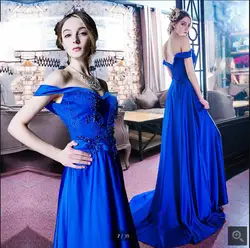 Vestido De Novia a line Королевское голубое кружево сексуальное вечернее платье с открытыми плечами аппликации вечерния платья с жемчужинами