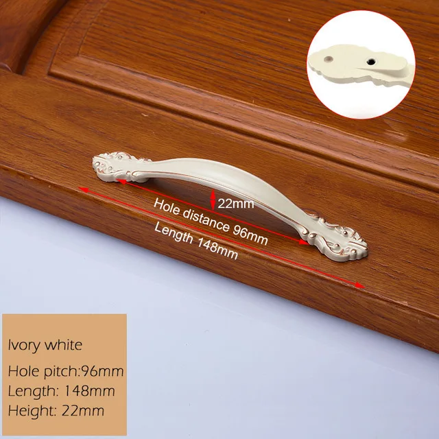 Европейские ручки шкафа из цинкового сплава Wadrobe дверные ручки для выдвижных ящиков кухонный шкаф ручки оборудование для обработки мебели - Цвет: Lvory White 96mm