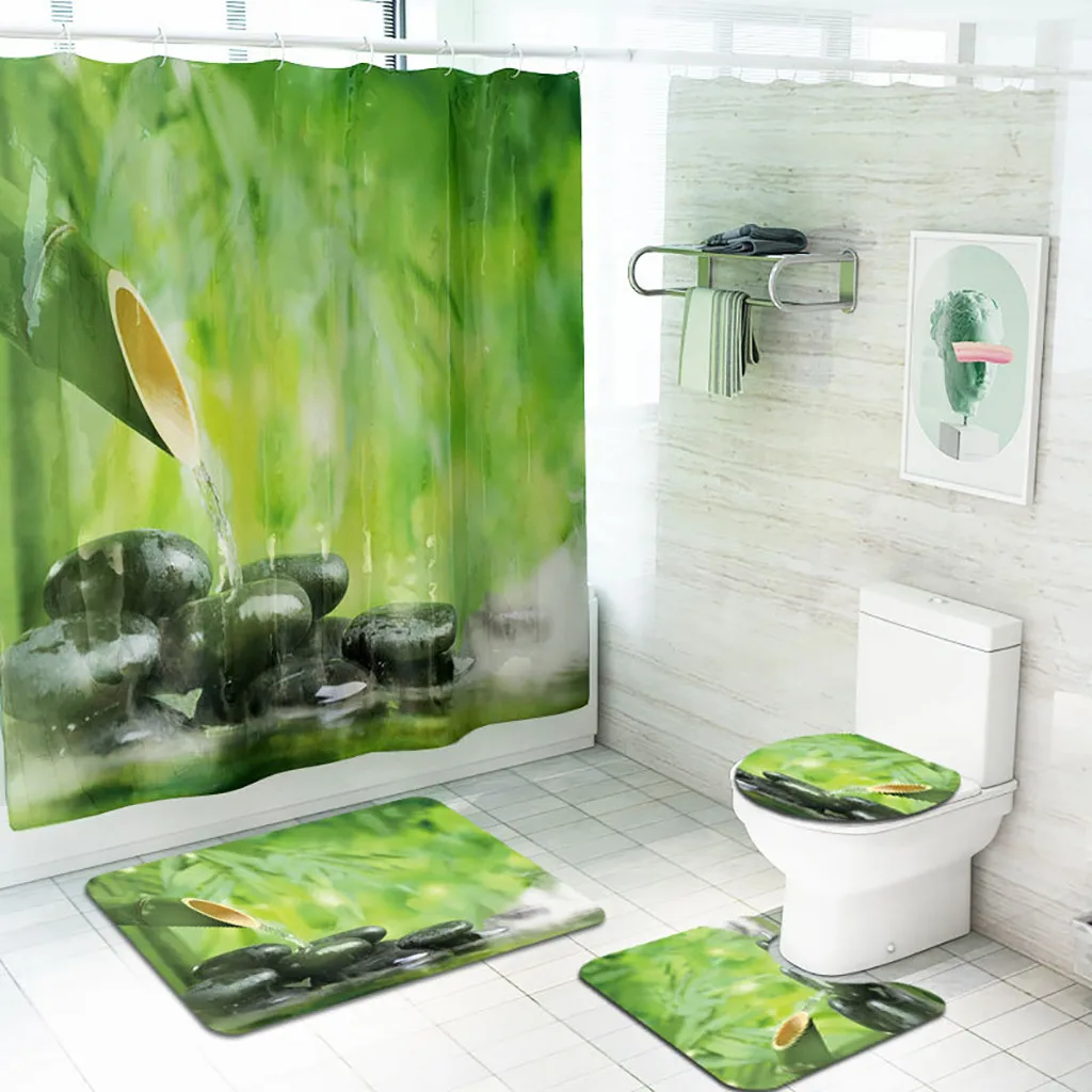 4 шт./компл. бамбуковый в китайском стиле Нескользящие Туалет полиэстер крышка коврики комплект Ванная комната Душ шторы для ванной костюм для ванной - Цвет: Многоцветный